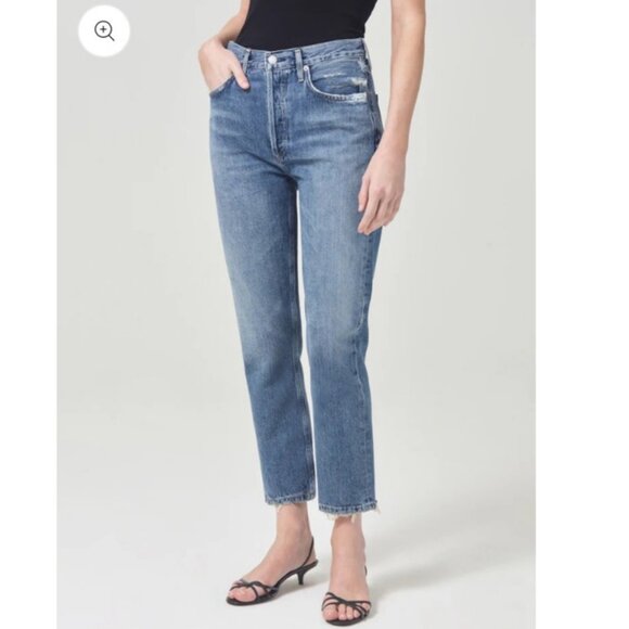 Agolde Riley High Rise Straight Leg Crop Slim Skinny Moore Blue Denim Jeans 25 - Picture 10 of 11